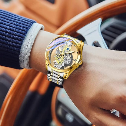 zf4shion RoyalGear Skeleton Watch – Gold & Silver Luxury Timepiece
