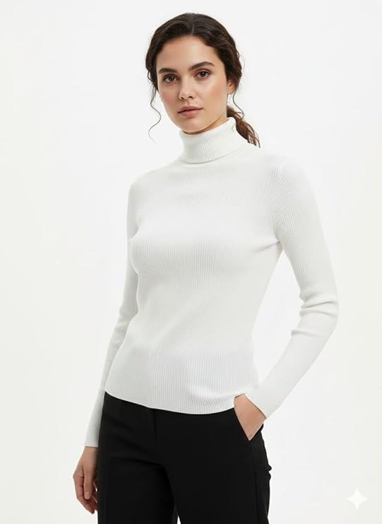 zf4shion PureKnit White Turtleneck Sweater