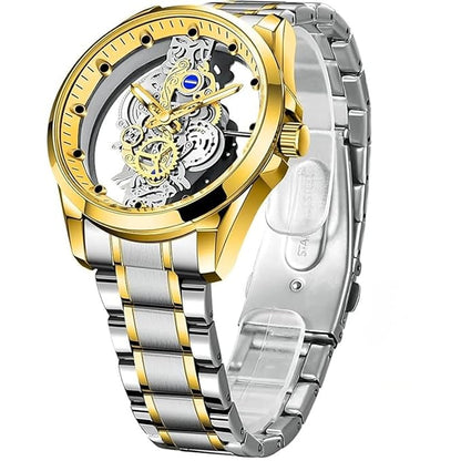 zf4shion RoyalGear Skeleton Watch – Gold & Silver Luxury Timepiece